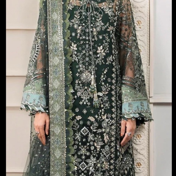 Green Long Sleeve Wedding Gown Pakistani Indian dress as seen in picture - Picture 3 of 7